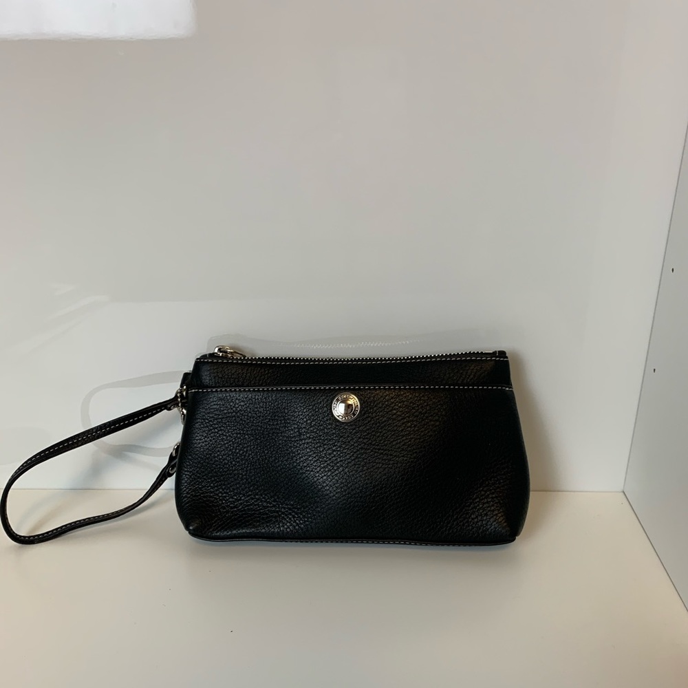Black leather coach wristlet